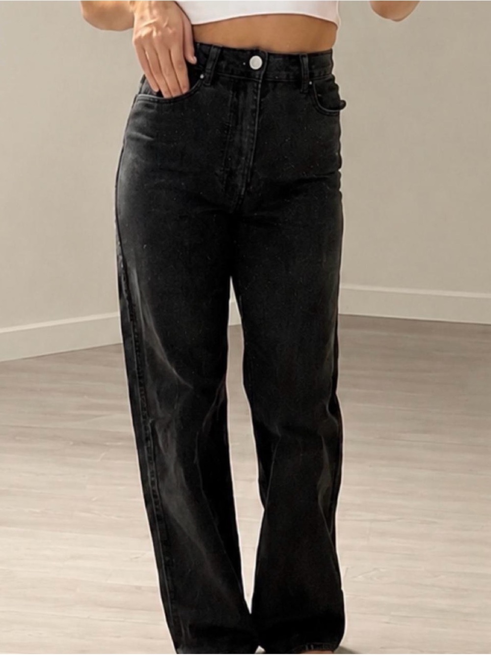 Black High-Rise Straight Leg Jeans